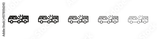 Rear end collision icon line art vector collection on white background