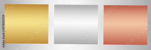 Gold,silver,bronze metallic texture.Metallic foil texture backgrounds set.Polished, brushed texture for design concepts, web, prints, posters, wallpapers, interfaces. Vector illustration EPS 10