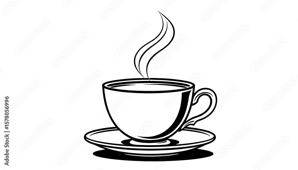 Fototapeta premium a simple and elegant line drawing of a steaming cup of coffee, evoking warmth and comfort. The steam curls gently upwards, creating a sense of coziness