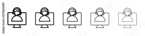 Tech support icon line art vector collection on white background