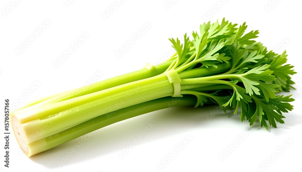 Fototapeta premium freshly picked celery stalks with vibrant green leaves, ready to be used in a healthy dish