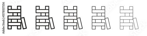 Wooden block icon line art vector collection on white background
