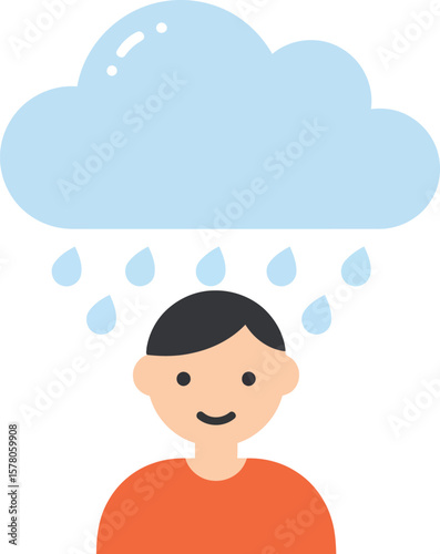 Human face with rain cloud above and raindrops falling vector illustration in simple style 