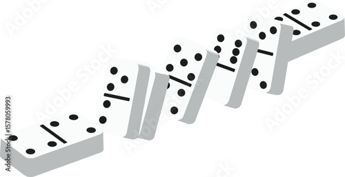 Domino tiles falling in sequence motion vector illustration showing game play and cause effect interaction 