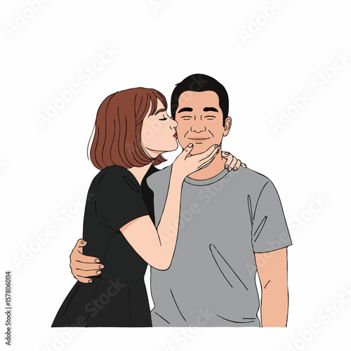 Wife Kissing Her Husband with Love and Affection, Romantic and Intimate Moment