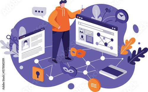 Cybersecurity network protection with secure data access and user interface vector illustration 