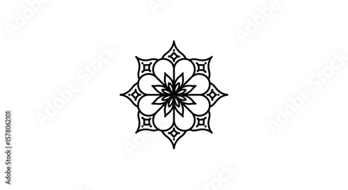 Geometric floral design with symmetrical petals and diamond accents