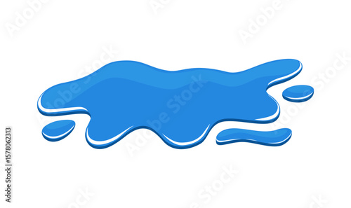 Water puddle cartoon vector illustration isolated on white. Blue water splash