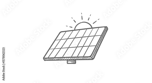 Illustration of a solar panel with sun rays in a sketch style art