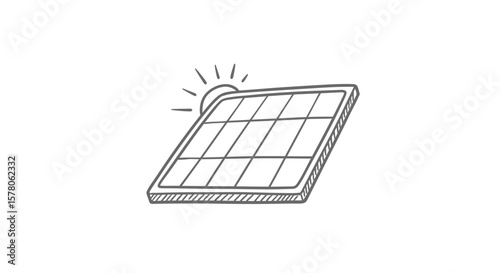 Illustration of a solar panel with sun rays on a white background view