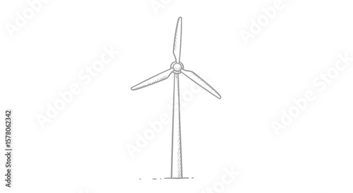 Sketch of a wind turbine with three blades on a white background