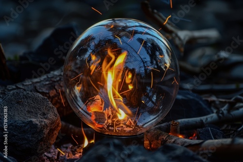 campfire spark contained in a glass globe prevention theme