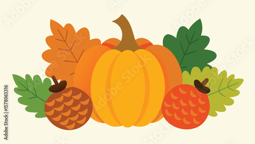 Vibrant autumn illustration featuring pumpkins leaves and festive holiday season elements
