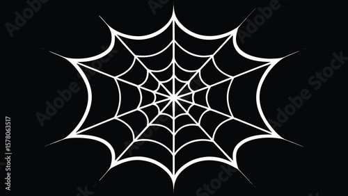 White spider web vector illustration on black background ideal for halloween or spooky designs