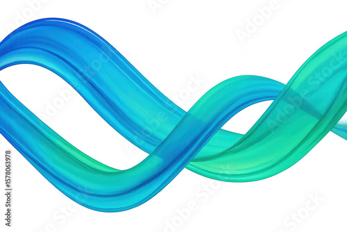 Turquoise and light green paintbrush strokes swirling, blending into fluid wave-like motion against transparent backdrop