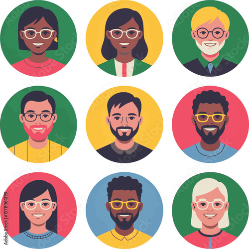 Diverse people portraits smiling wearing glasses vector