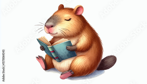 A capybara reading a book 