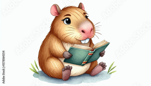 Clipart of a capybara reading a book