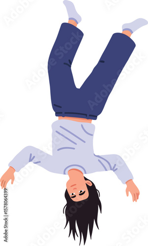 Person Falling Down Vector Illustration in Casual Clothes with Dark Hair and Blue Pants 