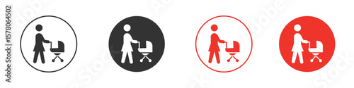 Woman with Baby Stroller icon pack. Clipart Vector design