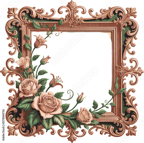 Ornate baroque frame with pale roses and green leaves ornate frame rococo