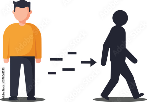 Human transformation concept showing a man changing into a shadow figure with motion effect vector illustration 