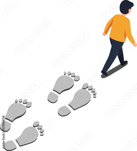Person walking away leaving large gray footprints on white background vector illustration 