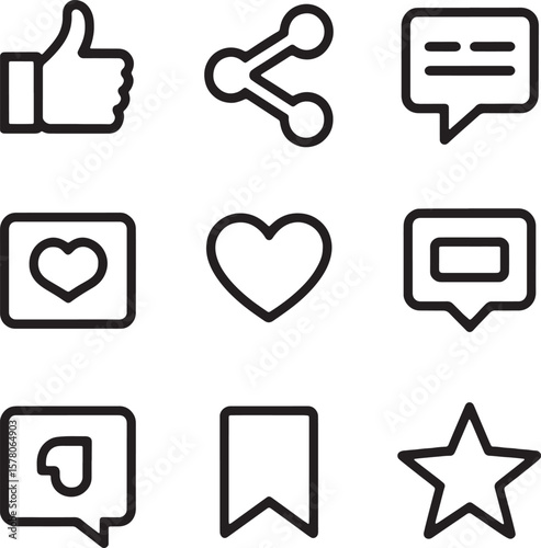 Social media icons like thumb up share comment heart bookmark star vector