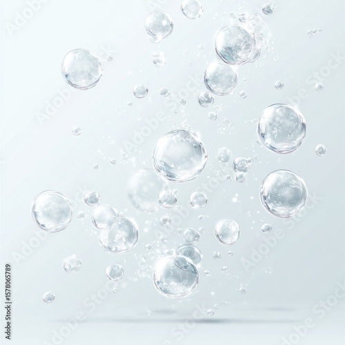 Wallpaper Mural Clear bubbles rising in air, light gray background Torontodigital.ca