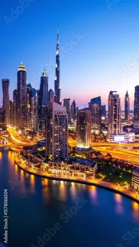 Dubai skyline glows at twilight