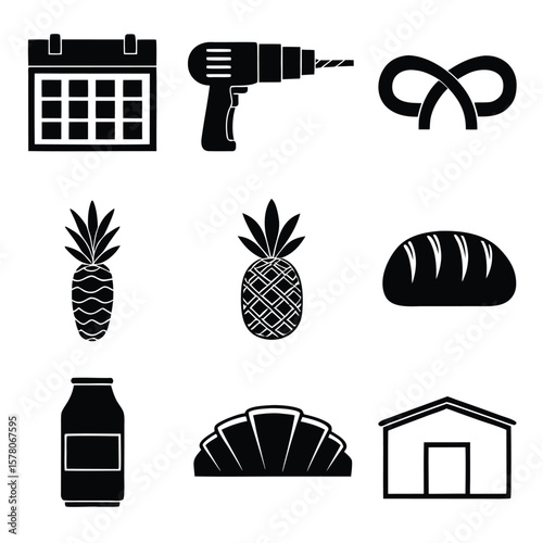Calendar drill pineapple bread croissant jar shed knot vector