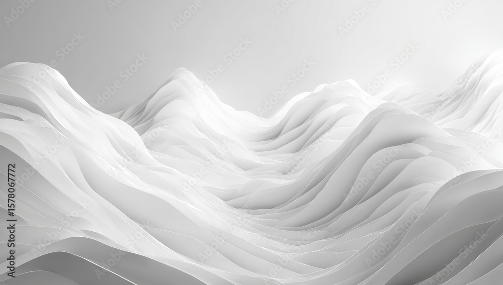 Fototapeta premium Abstract white landscape of flowing, layered mountains