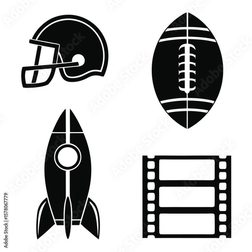 Football helmet rocket film strip vector