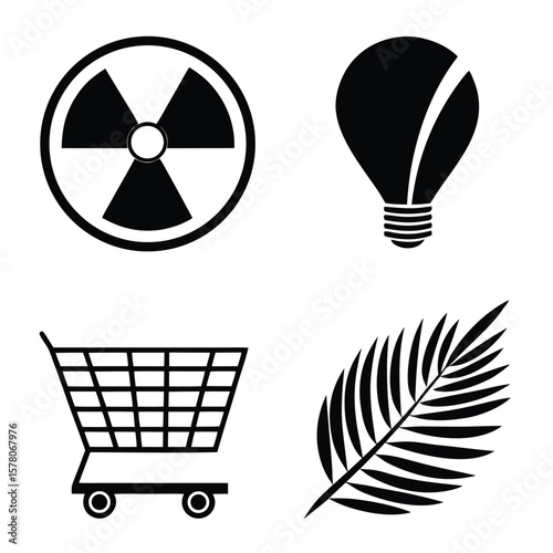 Radiation symbol lightbulb shopping cart palm frond vector