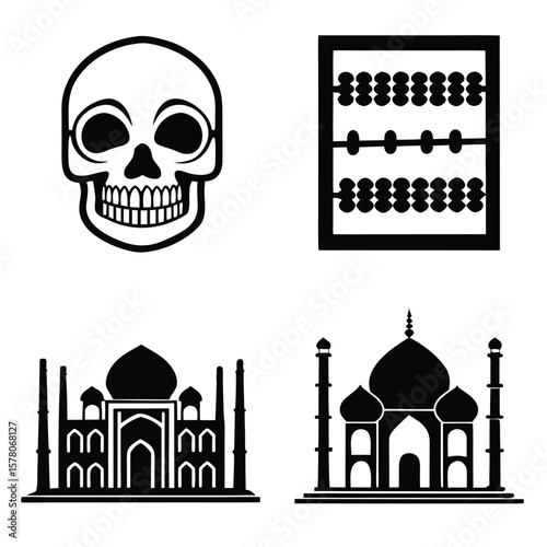 Skull abacus Taj Mahal mausoleum monuments vector