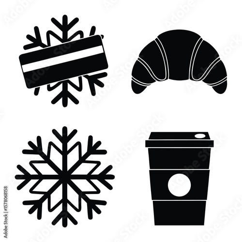 Snowflake credit card croissant coffee cup pastry