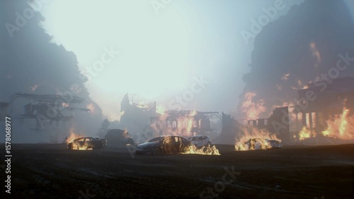 Obraz na płótnie apocalyptic burning city. Armageddon. 3d rendering.