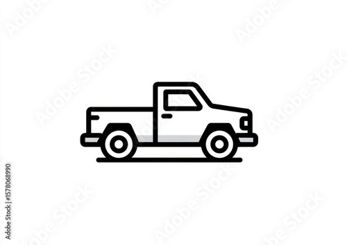Simple line-art illustration of a pickup truck viewed from the side, showcasing its boxy design and four wheels