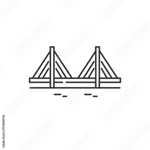 斜張橋の橋梁アイコン（線画、ベクター）