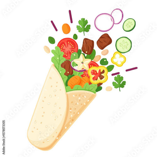 Vector Colorful Veggie Wrap with Fresh Ingredients