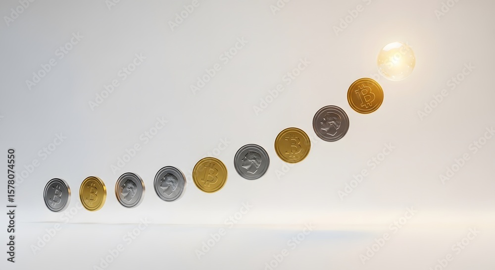 Ascending coins form a dynamic financial growth chart leading to a bright future, representing successful investment strategies and economic progress with increasing wealth creation. Ascending coins form a dynamic financial growth chart leading to a bright future, representing successful investment strategies and economic progress with increasing wealth creation.