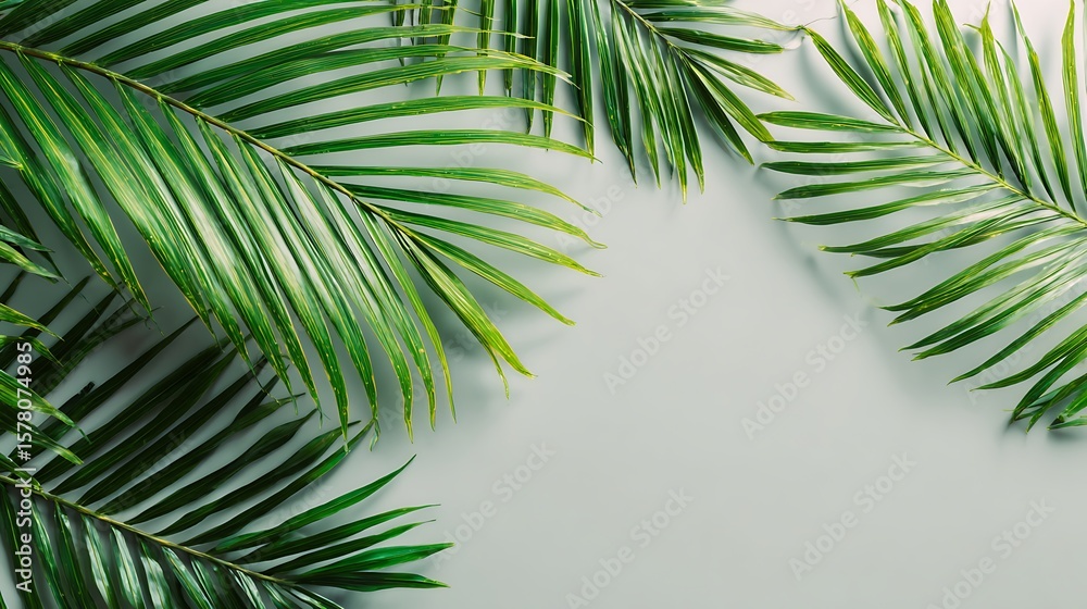 Naklejka premium Palm Leaves Arranged on Background for Summer Theme Designs
