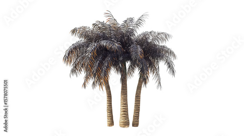 Lush tropical palms stand against an inky sky whispering tales of faraway islands and sun on transparent background