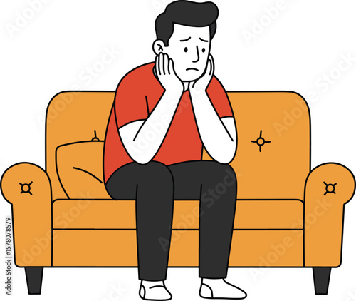 Man Sitting on Sofa Looking Sad Illustration