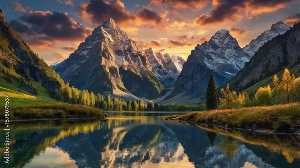 Obraz premium natural scenery background, blue sky mountains, beaches, lakes, forests, beautiful waterfalls