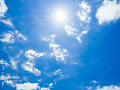 太陽がまぶしい夏の昼の青空　背景素材
