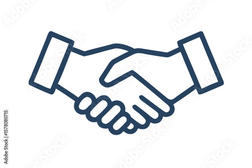 Simple Handshake Graphic: A minimalistic line drawing of two hands clasped in a handshake symbolizes agreement, partnership, and deal-making in modern business world.