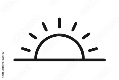 Rising Sun Icon: A minimalist line art depiction of the sun rising, suggesting new beginnings and hope, perfect for a range of creative projects.