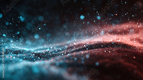 Abstract Particle Wave with Blue and Red Lights