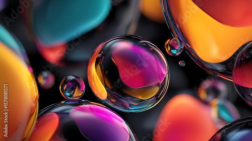 Colorful Spheres on Dark Background Abstract Design